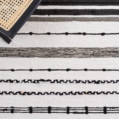 Boho Chic Black and Ivory Striped Kilim 5' x 8' Wool Area Rug