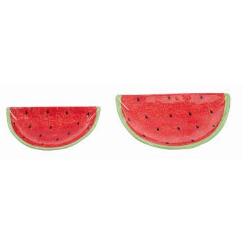 Transpac Dolomite 9.75 in. Multicolor Spring Watermelon Plates Set of 2