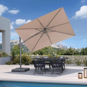 PURPLE LEAF Cantilever Patio Umbrella Outdoor Offset Umbrella with 3 Years Fade Resistance Recycled Fabric With Base - 1 of 1