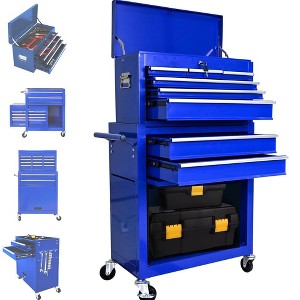 Large Rolling Tool Cabinet, 2-in-1 Detachable Metal Tool Chest with 8 Drawers, Wheels, Handle & Hooks, Lockable Tool Box Trolley for Garage Workshop - 1 of 4
