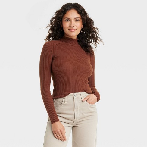 Women's Mock Turtleneck Boxy Pullover Sweater - Wild Fable™ Brown Xs :  Target