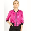 INSPIRE CHIC Women's Holographic Fashion Stand Collar Metallic Lightweight Zip Bomber Jacket - 2 of 4