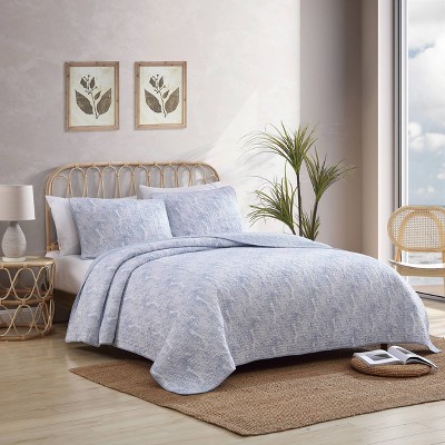 King Size Blue Cotton Reversible Quilt Set with Shams