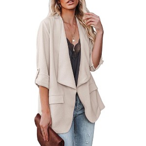 Coolmee Women's Fall Casual Blazers Roll Up Long Sleeve Lapel Open Front Work Blazer Jackets with Pockets - 1 of 4