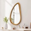 TopComfy Makeup Mirrors Modern Irregular Teardrop Wooden Wall Mirror Entrance Mirror Decorative Accent Mirror for Bathroom, Beige, 23.23"*33.07"*3.15" - 2 of 4