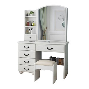 Fashion Vanity Desk with Mirror and Lights for Makeup, Vanity Mirror with Lights and Table Set with 3 Color Lighting Brightness Adjustable - 1 of 4