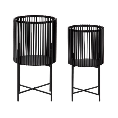 Paynter Modern Black Metal 2-Piece Floor Planter Set