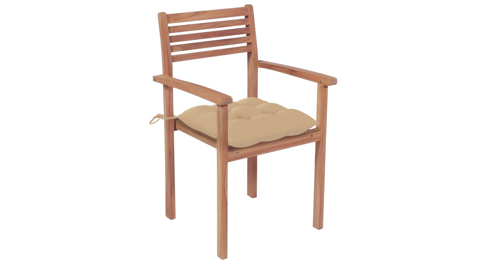 vidaXL 2x Solid Wood Teak Patio Chair with Cushions Seat - Beige