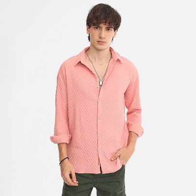 Campus Sutra Men Men's Blush Pink Cubic-Textured Oversized Shirt