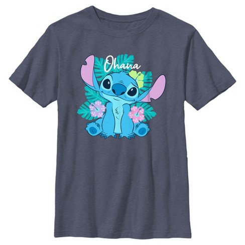 Boy's Lilo & Stitch Tropical Ohana Stitch T-shirt - Navy Blue Heather ...