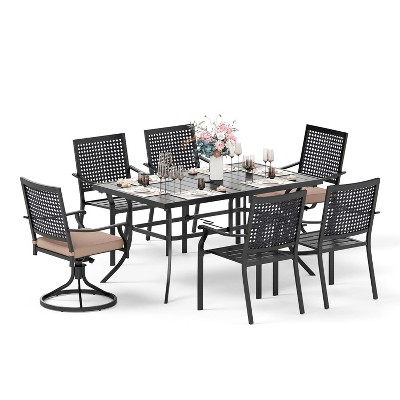 Captiva Designs 7pc Patio Dining Set with Slat-top Rectangle Steel Table & Metal Chairs