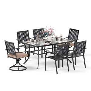 Captiva Designs 7pc Patio Dining Set with Slat-top Rectangle Steel Table & Metal Chairs - 1 of 4