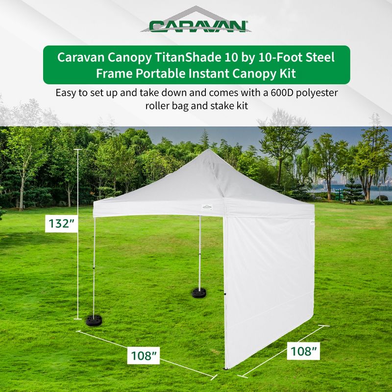 Caravan Canopy 10 x 10' Commercial Tent Sidewalls with TitanShade 10 x 10' Steel Frame Portable Instant Canopy Kit and 4 6-Pound Cement Weight Plates, 2 of 7