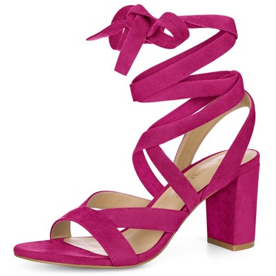 Allegra K Women's Open Toe Front Crisscross Chunky Heel Lace Ups Sandals