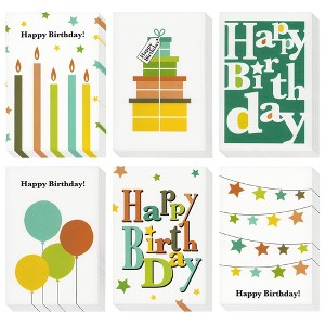 Juvale 48 Pack Assorted Blank Happy Birthday Cards Bulk with Envelopes, Greeting Cards with 6 Colorful Designs (4x6 In) - 1 of 4