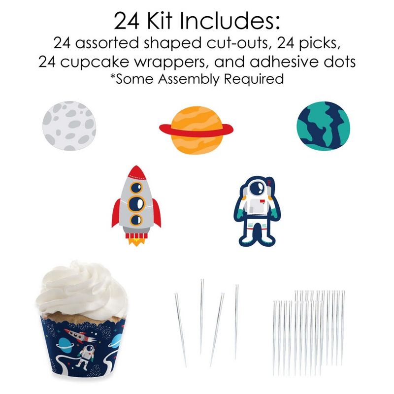 Big Dot of Happiness Blast Off to Outer Space - Cupcake Decoration - Baby Shower or Birthday Party Cupcake Wrappers and Treat Picks Kit - Set of 24, 5 of 8