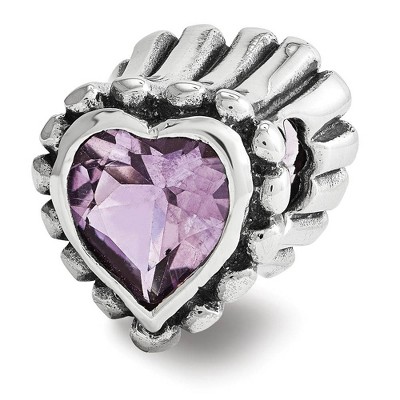 Black Bow Jewelry Sterling Silver and Amethyst Fluted Heart Bead Charm