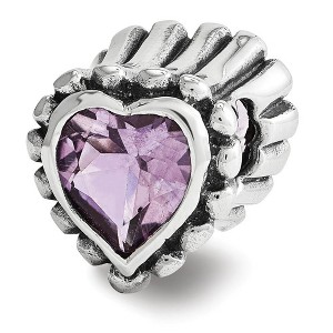 Black Bow Jewelry Sterling Silver and Amethyst Fluted Heart Bead Charm - 1 of 2