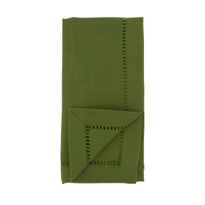 Kiwi Green Hemstitch Border Cotton Dinner Napkins Set of 12