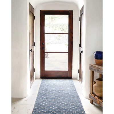Indigo and White Diamond Pattern Wool Rug 2' x 3'
