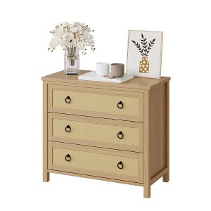 Rattan Dresser for Bedroom, Tall Freestanding Boho Chest of Drawers, Wood Storage Cabinet for Living Room, Closet - 1 of 4