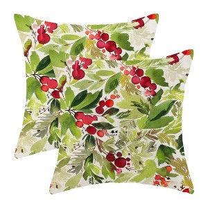 Watercolor Holly Christmas Pillow Covers 18x18 Inch Set of 2,Xmas Holiday Decorative - 1 of 4