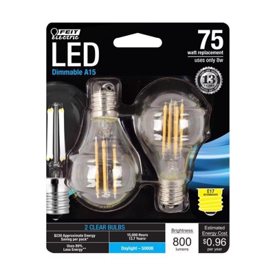 Feit Electric A15 E17 (Intermediate) Filament LED Bulb Daylight 75 Watt Equivalence 2 pk