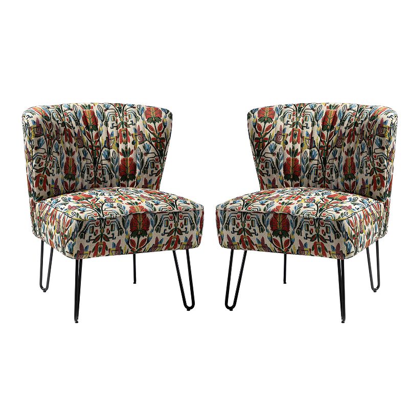 Set of 2 Bernarda Living Room Armless Accent Chair with Floral Pattern | Karat Home-FLORAL, 1 of 11