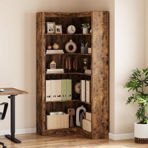 Acekool Corner Bookshelf, 71.8" Tall L-Shaped 5-Tier Bookcase, Farmhouse Display Shelf, Large Heavy Duty Storage for Living Room, Office, Black - 1 of 4