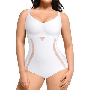 SHAPELLX Shapewear for Women Tummy Control Body Shaper Slimming Bodysuit V Neck Sculpting Snatched Body Suit Butt Lifter—White 38 - 1 of 3