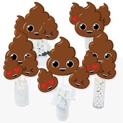 Big Dot of Happiness Party 'Til You're Pooped  - Poop Emoji Party Centerpiece Sticks - Table Toppers - Set of 15