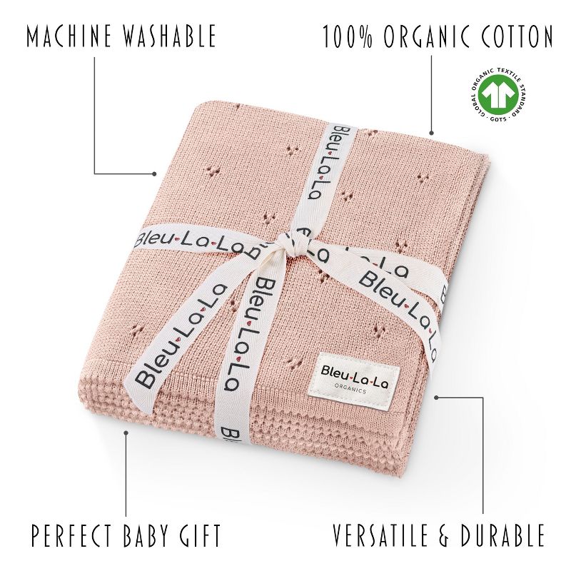 Luxury 100% Organic Cotton Pointelle Baby Receiving Swaddle Blanket for Infants Boys and Girls, 3 of 10