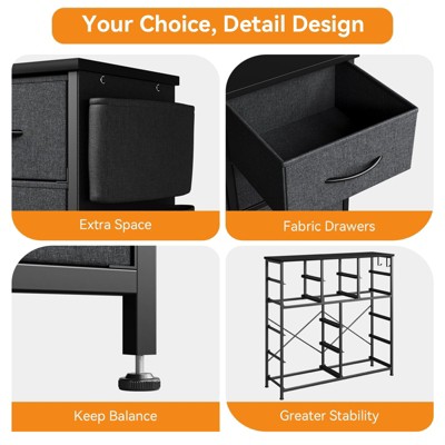 12 Dresser for Bedroom, Chest of Drawers for Bedroom with Side Pockets and Hooks, Fabric Storage Dresser, Sturdy Steel Frame, Wood Top