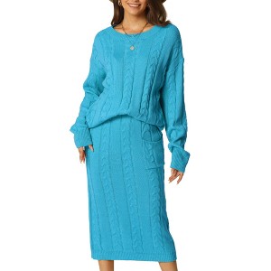 Seta T Womens' Winter Casual Crewneck Sweater Midi Skirts with Pockets Lounge Set Two Pieces - 1 of 4