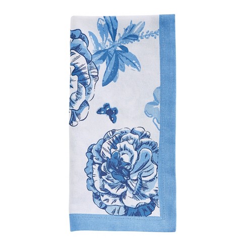 Printed Floral Linen Napkins Set of 4.