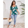 Womens Plus Size Sweetheart Neckline Printed Casual Summer Top Blouses - 4 of 4