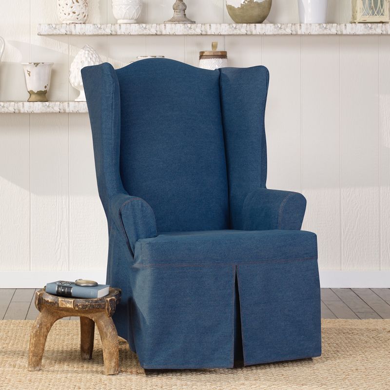 Authentic Denim Wing Chair Slipcover Indigo - Sure Fit, 3 of 5