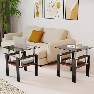 KTMBDW Modern Glass End Table Set of 2, 2-Tier Tempered Glass Top Corner Table for Living Room, Side Table with Metal Legs - 1 of 4