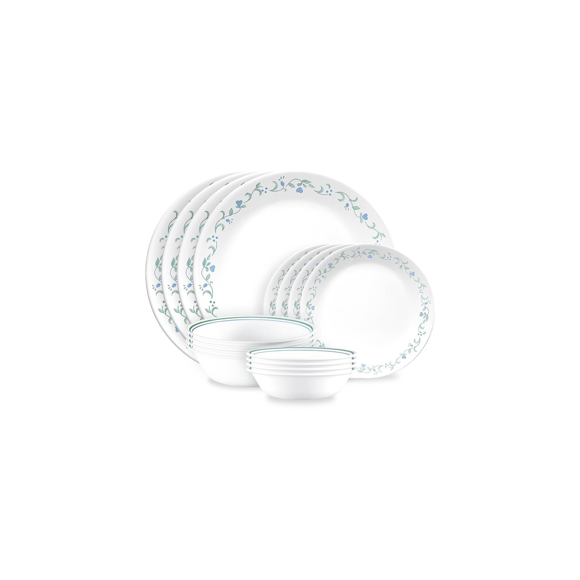 Corelle 16pc Vitrelle Country Cottage Dinnerware Set: Floral Botanical Pattern, Service for 4, Includes Plates & Bowls