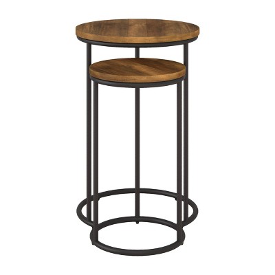 Fort Worth Natural Wood and Black Metal Round Nesting Side Tables