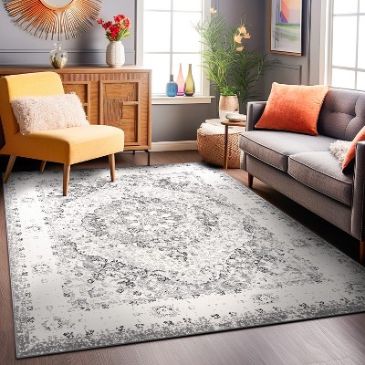 Gray Rectangular Synthetic Reversible Medallion Area Rug