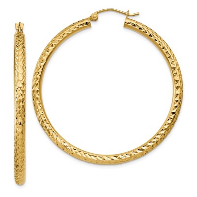 Black Bow Jewelry 3mm, 14k Yellow Gold Diamond-cut Hoops, 45mm (1 3/4 Inch)
