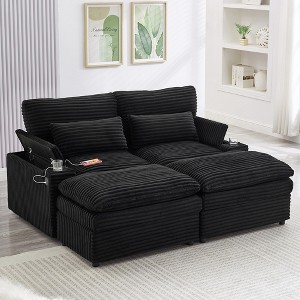 Whisen 70.9" Free-combined Sectional Convertible Sofa Bed with Storage Space, Two Movable Ottomans - 1 of 4