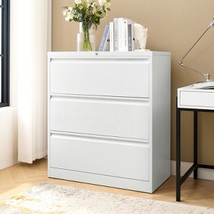 Flavia 3 Drawer Metal Label Frame Filing Cabinet with Secure Locking Mechanism | ARTFUL LIVING DESIGN - 1 of 4
