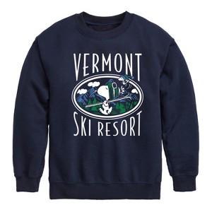 Boys' - Peanuts - Snoopy and Woodstock Vermont Ski Resort Graphic Long Sleeve Fleece Sweatshirt - 1 of 4