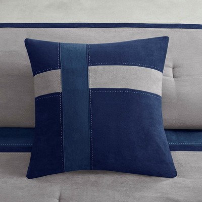 Kimberly Blue and Beige Reversible Queen Microsuede Comforter Set