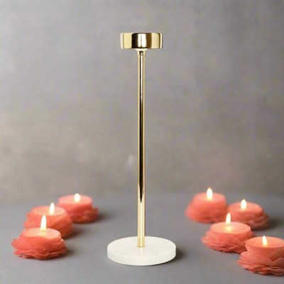 Gold and Marble Tall Taper Candle Holder, 14 inches