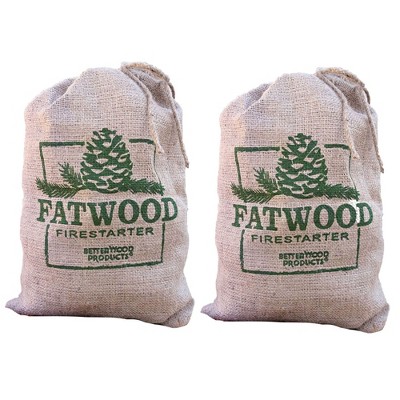 Betterwood Fatwood 10lb Firestarter Burlap Bag (2 Pack) for Campfire, BBQ, or Pellet Stove; Non-Toxic and Water Resistant; Safe and Easy Set- Up