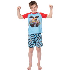 Hot Wheels Boys' Monster Trucks Toys Tossed Print Sleep Pajama Set Shorts Multicolored - 1 of 4