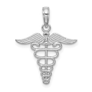 Black Bow Jewelry 14k White Gold Polished Caduceus Pendant - 1 of 4